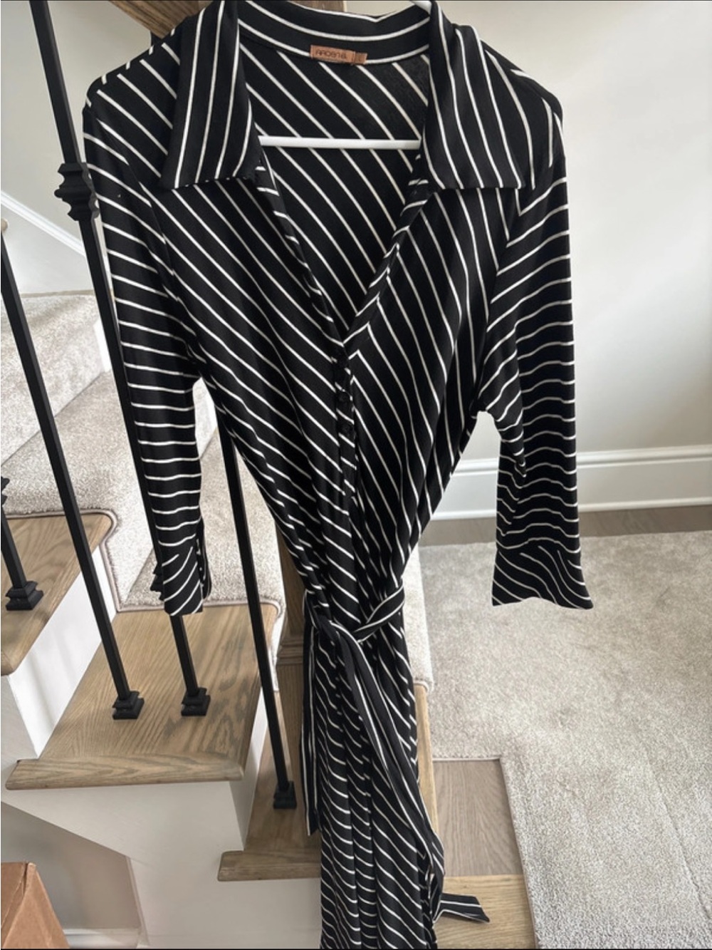 Arden B Black and White Striped Dress with Collar medium